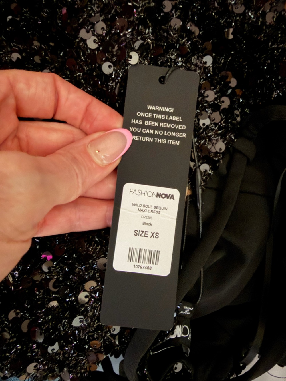 NWT Fashion Nova Black Sequin Spaghetti-Strap Evening Gown Size XS - Picture 5 of 5